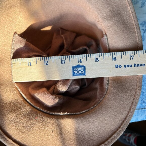 Bollman Girls VTG F1LAWS 100% Wool Felt Tan Fedora w/ Attached Ear Scarf USA S–M - Picture 6 of 9